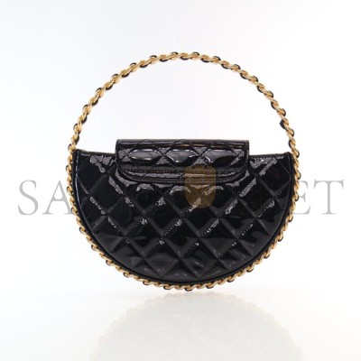 CHANEL PATENT CALFSKIN QUILTED CHAIN HOOP BAG BLACK AP3585 (23*23*3cm)